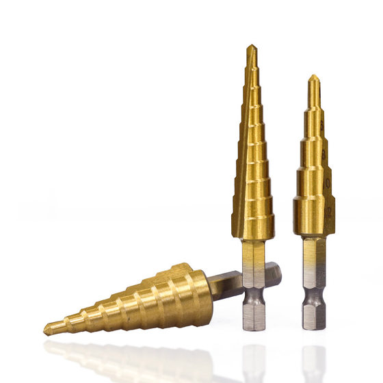 Factory direct hexagonal shank pagoda drill drill drilling tools suit step drill titanium plated straight groove step drill