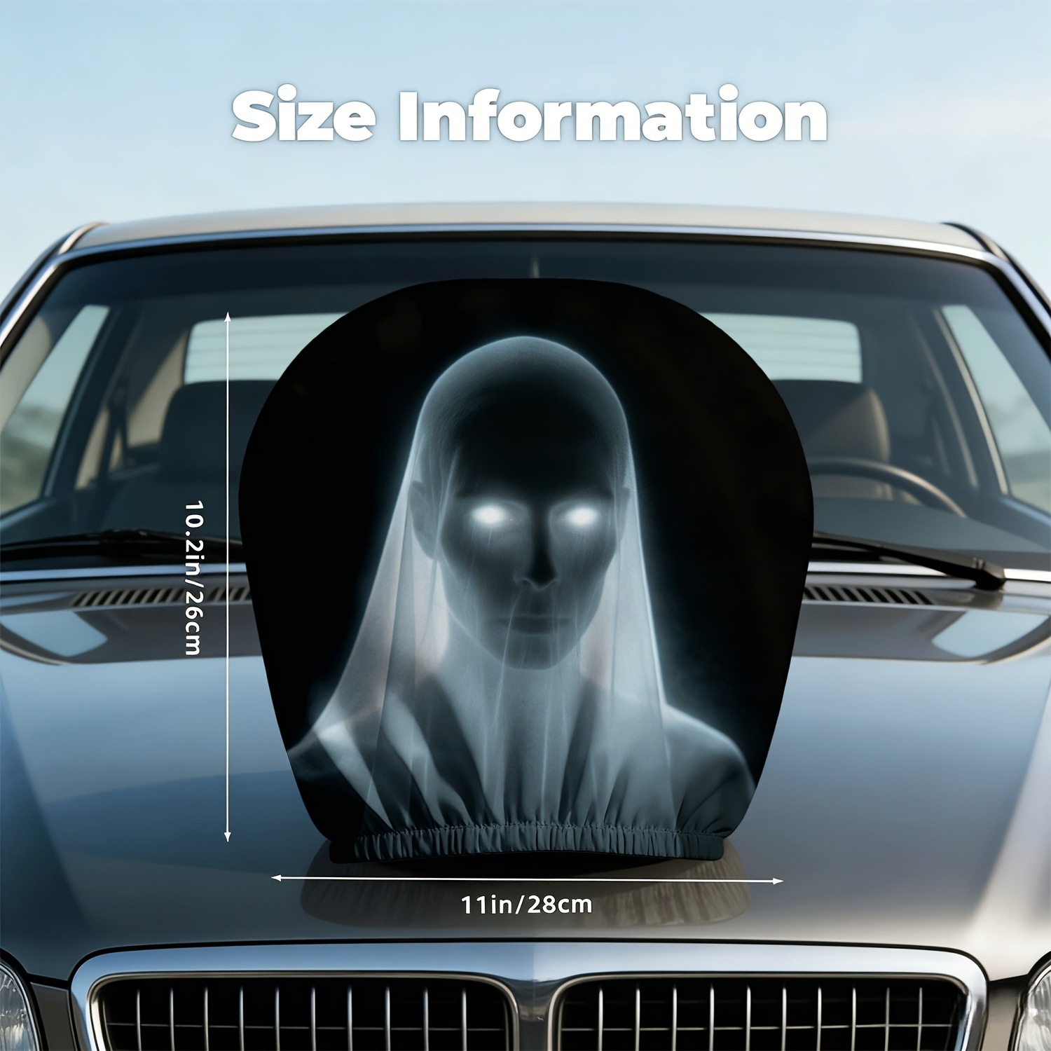Car Headrest Cover with Ghost Bride and Glowing Eyes, Personalized Print, Universal for Car Interiors, Can Be Labeled and Shipped on Behalf of Others, Made According to Your Image