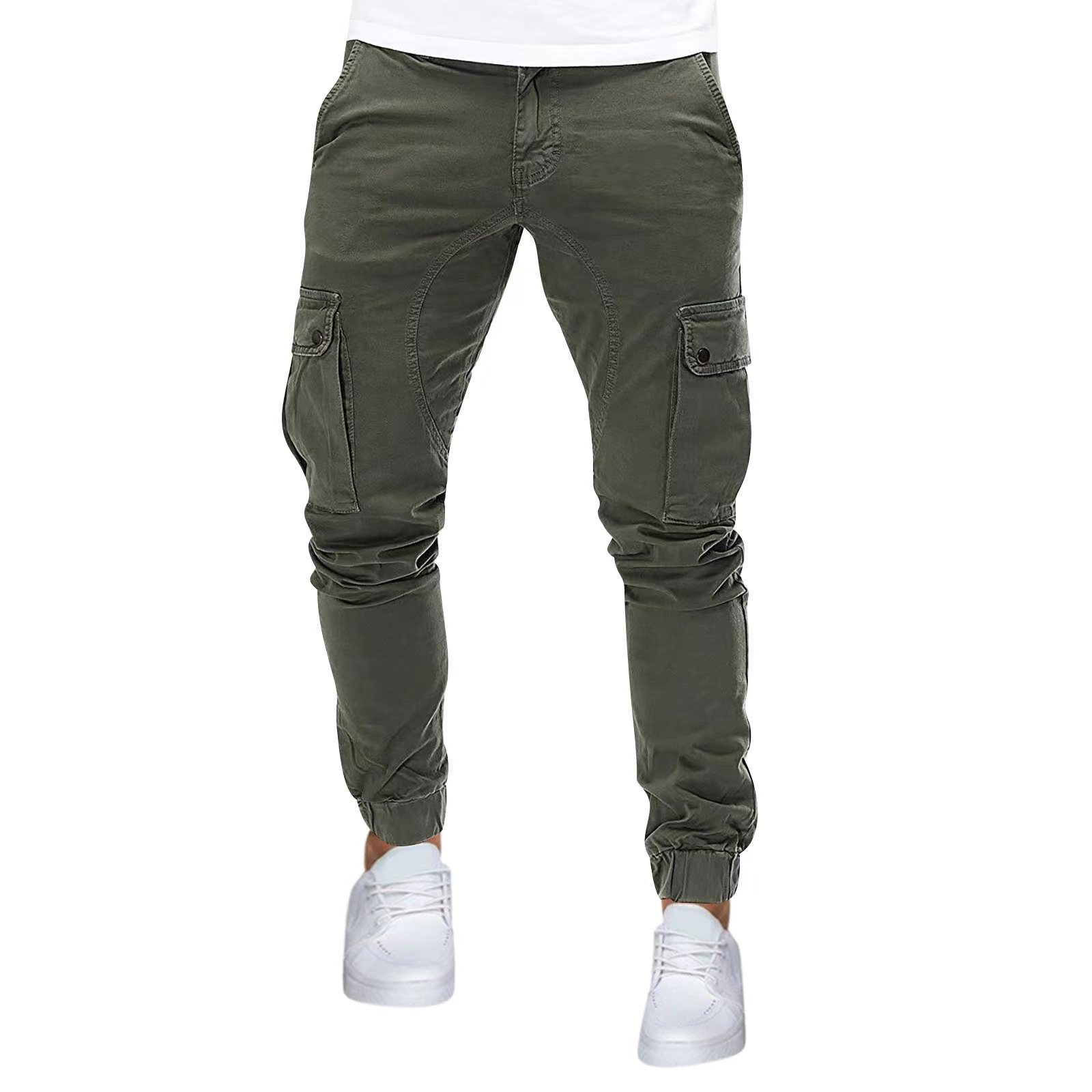 Autumn New Men's Cargo Pants Mens Overalls Multi-pockets Solid Color Pants Trousers Slim Fit Jogging_voghion.com