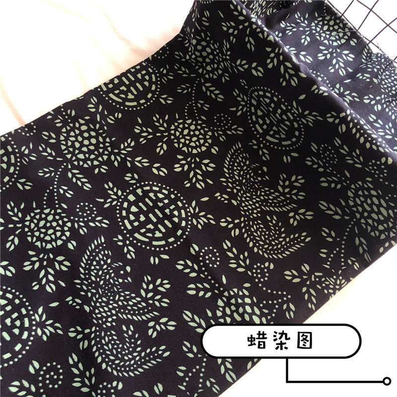 中棉麻蓝色印花布料青花瓷白底仿蜡染桌布服装装饰布料|undefined