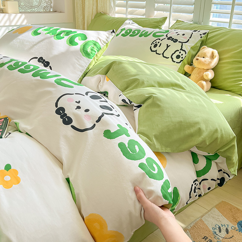 Cama de algodón de cuatro piezas Four Seasons 100 Cotton 2025 nueva ropa de cama sábana edredón dormitorio juego de tres piezas sábana 4