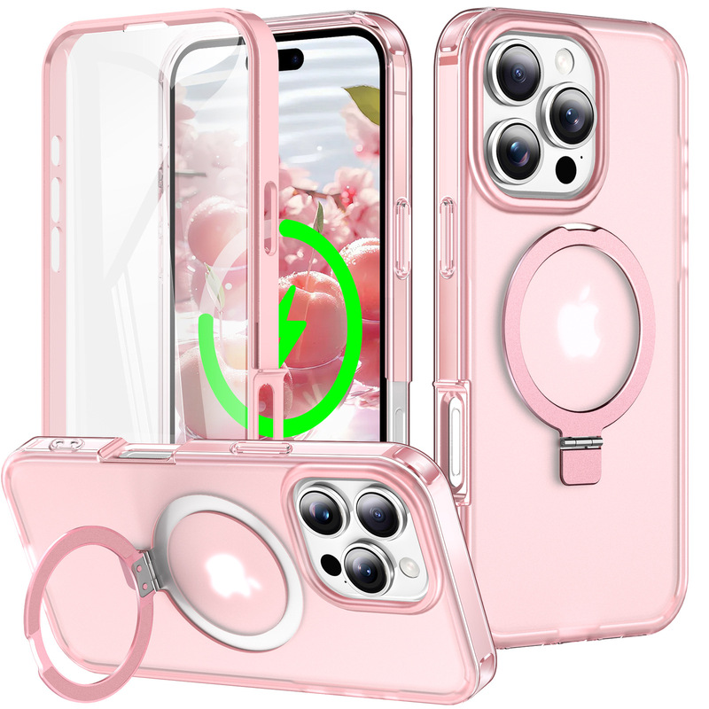 iPhone17promax用クロスボーダー対応スマホケース、前面背面一体型保護フィルム、一体型マグネット式スタンド、PC保護ケース|undefined