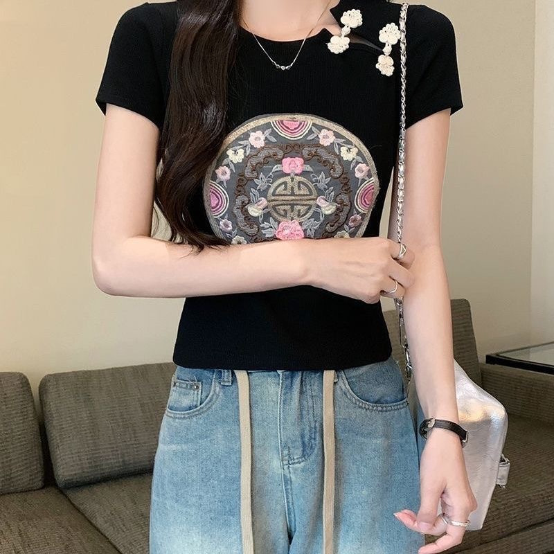 Nova kitajska majica s kratkimi rokavi in vezenino qipao za ženske poleti 2024, nov sladko-začinjen dekliški oprijet kroj in_voghion.com