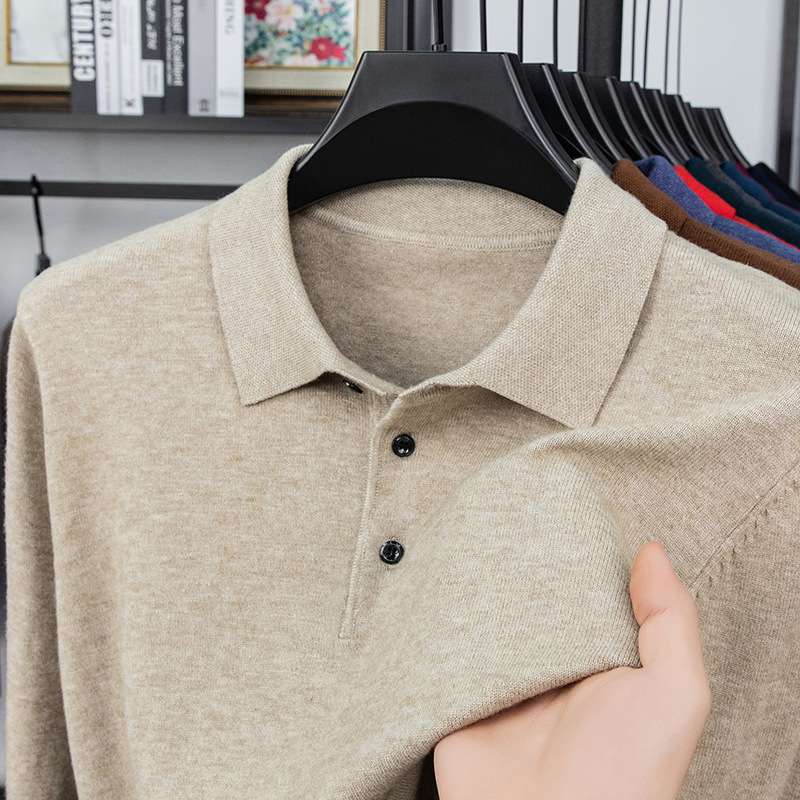 Autumn and Winter Thickeneded Knitwear Men's Lapel Knitwear Pure Color Slim Pullover Knitted Bottoming Polo Shirt Men's Long Sleeves Autumn and Winter Thickeneded Knitwear Men's Lapel Knitwear Pure Color Slim Pullover Knitted Bottoming Polo Shirt Men's Long Sleeves