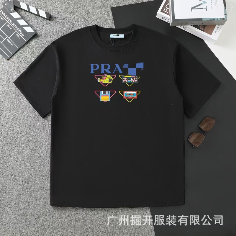 クロスボーダー 2025 夏のトレンドブランド P ファミリー新レタープリントラウンドネック Tシャツカジュアルファッショントレンド半袖男性と女性|undefined