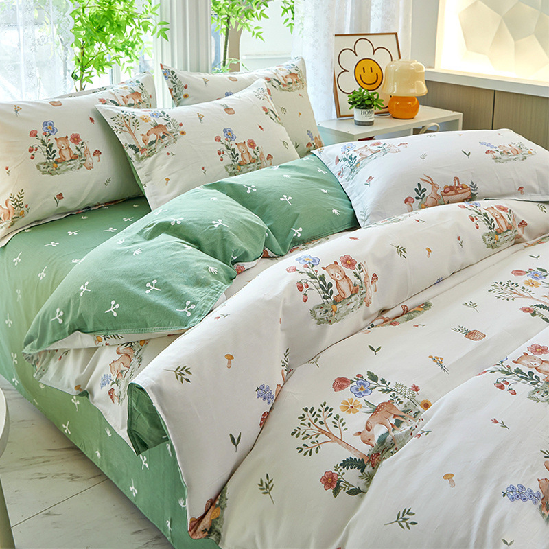 Ropa de cama de tres piezas de dormitorio de algodón fresco 4 ropa de cama de cuatro piezas de algodón 100 sábanas fundas de edredón