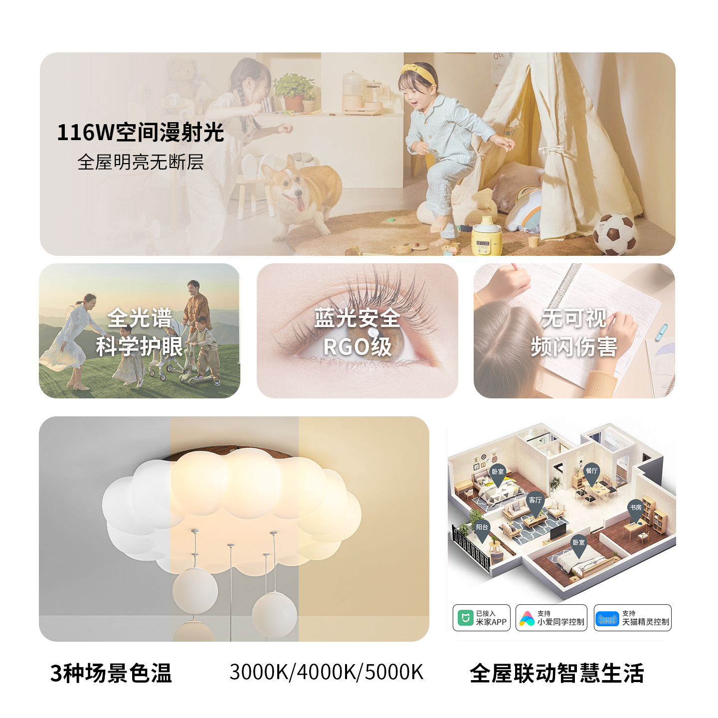 Luz de techo de la habitación principal de los ojos de crema de viento y nubes de luz de la habitación de la princesa niña luz de la habitación de los niños L335