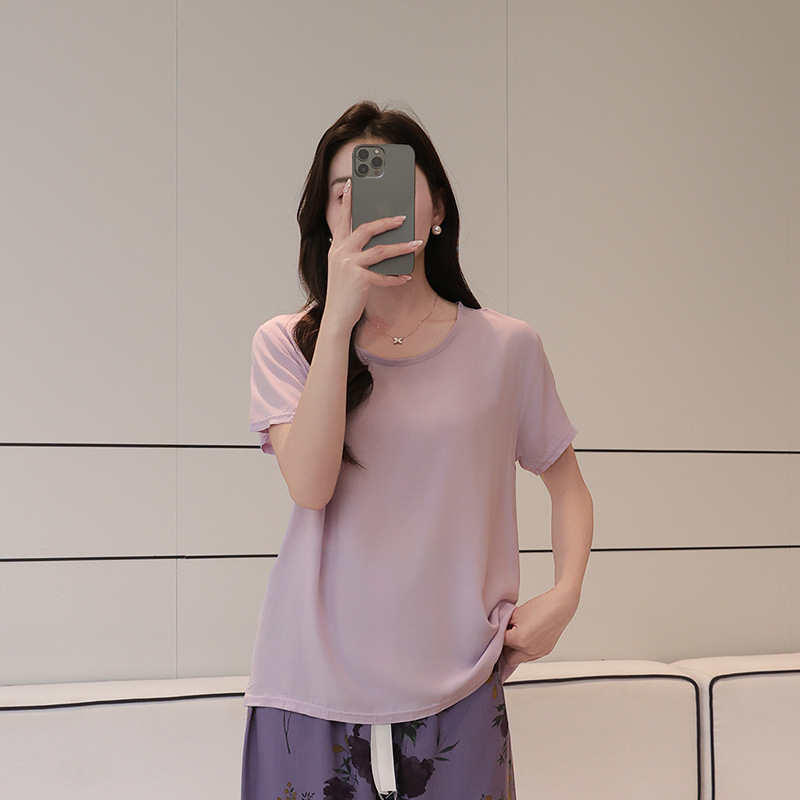 Cotton Silk Short-Sleeved T-Shirt for Women, Summer Wear, Loose-Fitting Large Size Artificial Cotton Thin Pajamas, Single Top, New Style 2026 Cotton Silk Short-Sleeved T-Shirt for Women, Summer Wear, Loose-Fitting Large Size Artificial Cotton Thin Pajamas, Single Top, New Style 2026