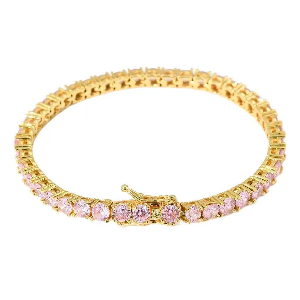 Pink diamond gold 4mm / 6inch bracelet (about 16cm long)