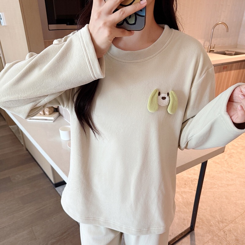 实体批发实体店】秋冬睡衣女双面海岛绒加厚圆领舒适套装可外穿保|undefined