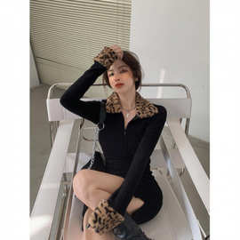 秋冬季新款豹纹长袖气质高级感加厚连衣裙女修身显瘦包臀裙