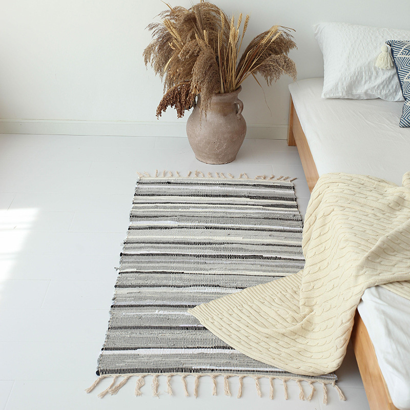Southeast Asian Style Cloth Strip Woven Carpet Cracked Cloth Table Mat Bedside Table Blanket Bedroom Bedside Foot Mat Absorbent Floor Mat