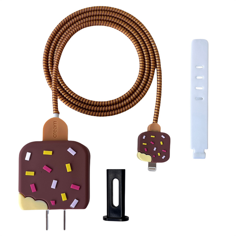 63g Weight Usb cable protection sleeve Classification Environmentally Friendly PVC Material Cartoon Pattern Cute Style Suitable For IPhone 18W/20W Data Cable Charger Protective Cover 5-piece Set 10