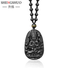 12生肖天然黑曜石本命佛男士项链吊坠女配饰平安扣护身符饰品批发