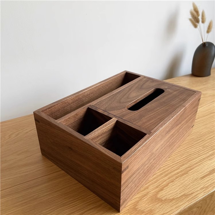 Caja de pañuelos de madera maciza de nogal negro hogar sala de estar caja de pañuelos mesa de café caja de almacenamiento de control remoto de lujo ligero de alta gama multifuncional