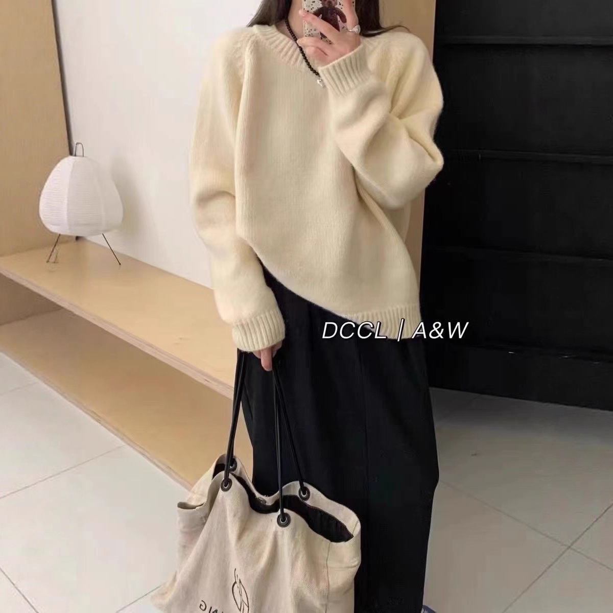 Original High Quality Enlarged and Thickeneded! Autumn and Winter Round Neck Leather Label Candy Color Pullover Sweater for Women Korean Loose Sweater