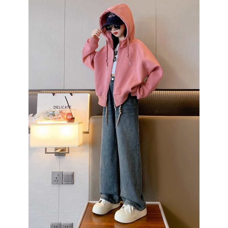 vêtements pour filles en automne 2024, nouvelle version coréenne chinoise. Sweat-shirt cardigan ample à manches longues pour enfants. Étudiant_voghion.com