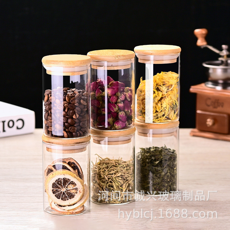 Algodón de perla 6 piezas de vidrio sellado conjunto de latas de almacenamiento de latas de vidrio de cocina de té de condimentos de latas de vidrio