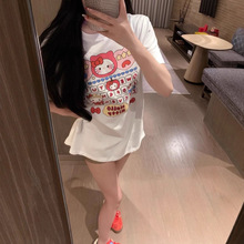 春夏甜酷圆领印花半袖体恤上衣服纯棉短袖T恤衫女学院情侣专柜酷