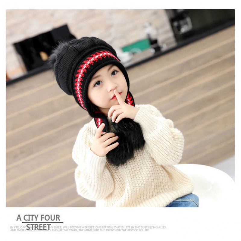 Sombrero para niños Otoño e Invierno sombrero de princesa para niñas lindas Otoño e Invierno orejeras de punto cálido con forro polar sombrero de lana de dibujos animados