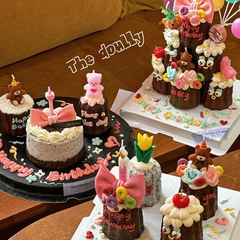 ネットセレブかわいい小さなキャンドルケラリーケーキデコレーションクマフラワーリボンドーナツ誕生日キャンドルプラグイン