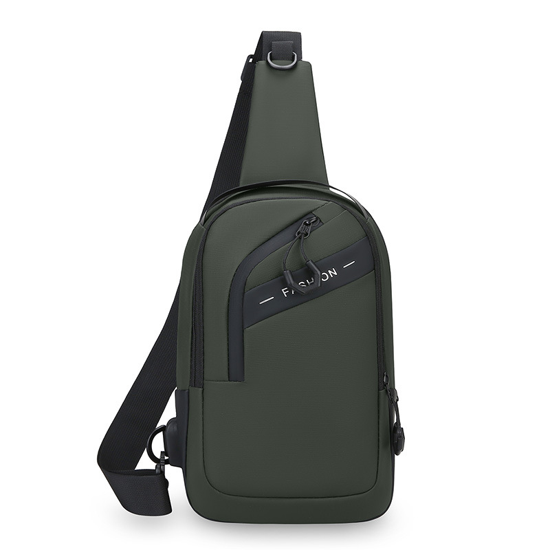 Bolsa de pecho, mochila de hombre, película de cuero a prueba de rociadores, bolsa de pecho de hombro, bolsa de brazo inclinada, mochila recargable USB de gran capacidad