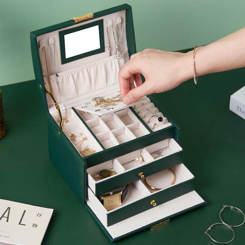 Caja de joyería de cajón de múltiples capas de gran capacidad pendientes de almacenamiento caja de joyería pendientes collar caja de almacenamiento de cosméticos