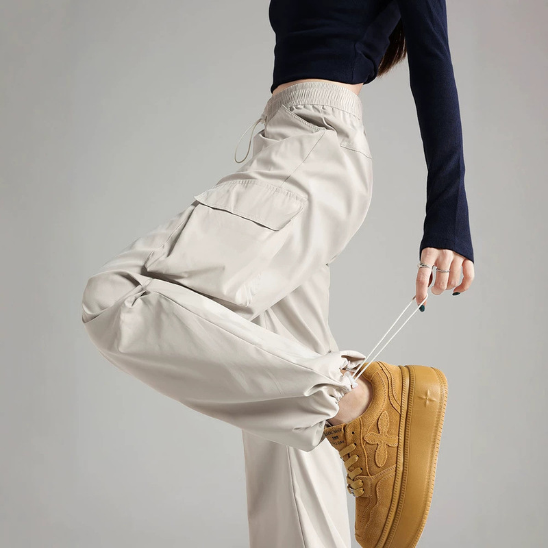 Women's work pants, 2026 autumn/winter new collection, slim-fit, high-waisted, designed to make petite figures look slimmer, with multiple pockets, parachute-style athletic pants Women's work pants, 2026 autumn/winter new collection, slim-fit, high-waisted, designed to make petite figures look slimmer, with multiple pockets, parachute-style athletic pants