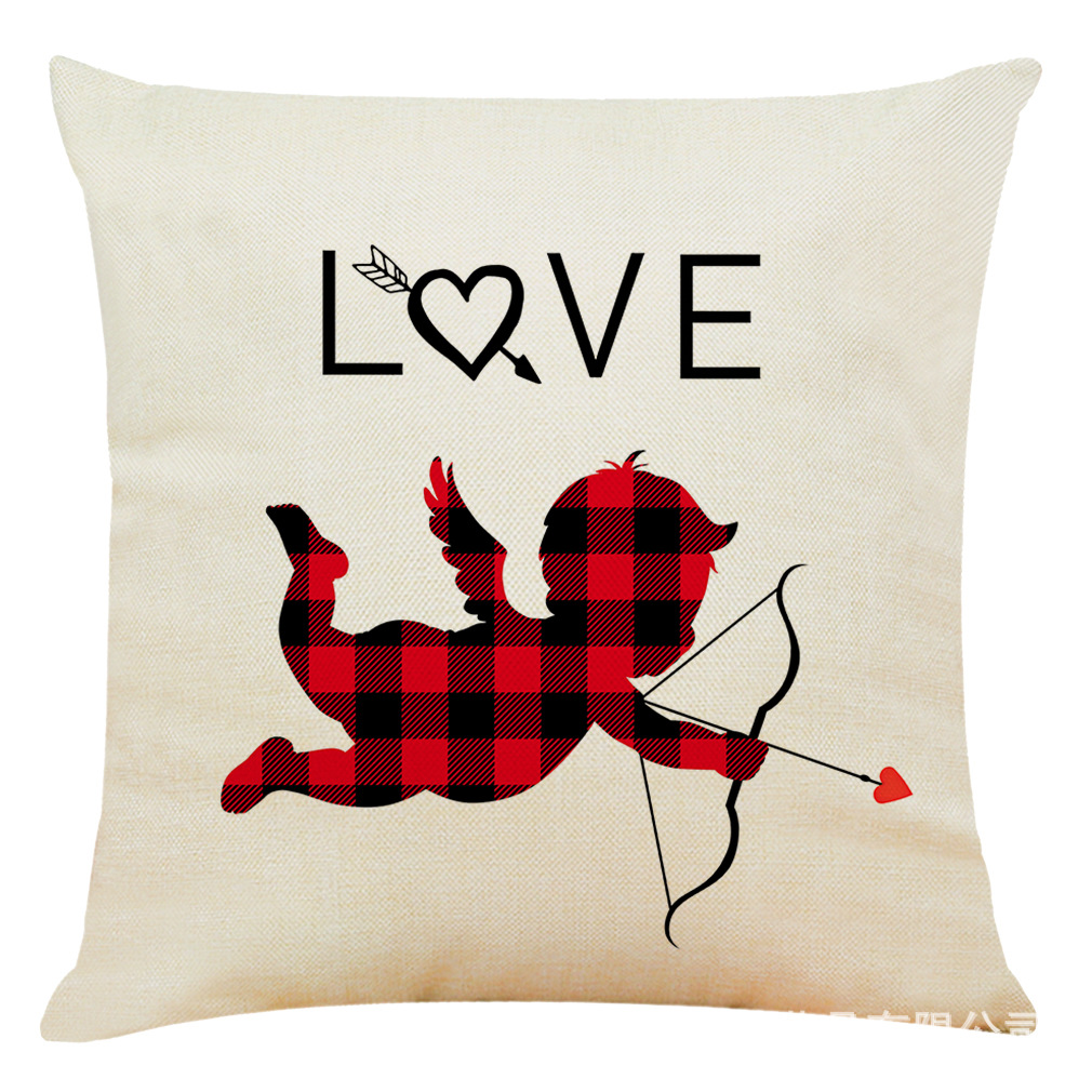 wish 亚马逊新款格子情人节棉麻抱枕套 汽车抱枕家居沙发靠垫批发