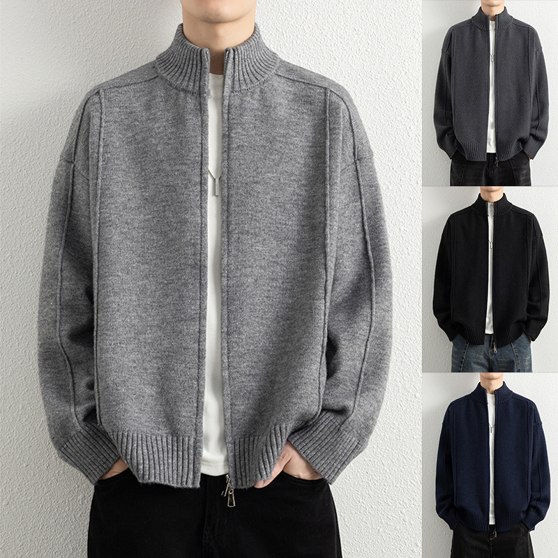 Cardigan Jacket, Sweater, Men's High-End Line Texture, Solid Color, Lazy and Loose, Foreign Trade Cross-Border Wholesale Cardigan Jacket, Sweater, Men's High-End Line Texture, Solid Color, Lazy and Loose, Foreign Trade Cross-Border Wholesale