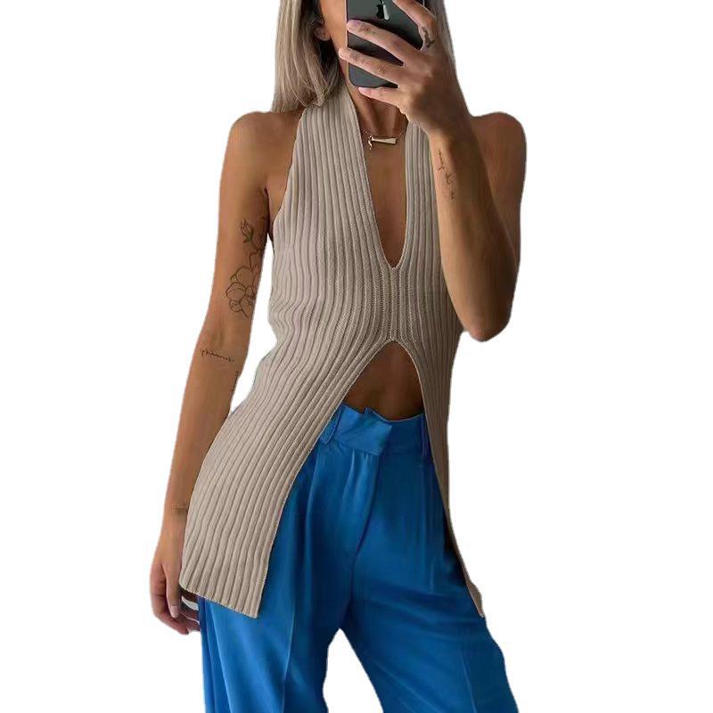 Summer sexy elegant long knitted vest