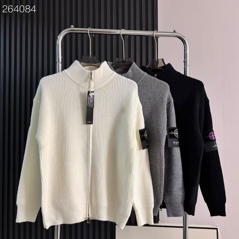 Cross-Border Stonesland Stone Island Zip-Up Stand Collar Sweater Versatile Simple Unisex Style Knitwear Island