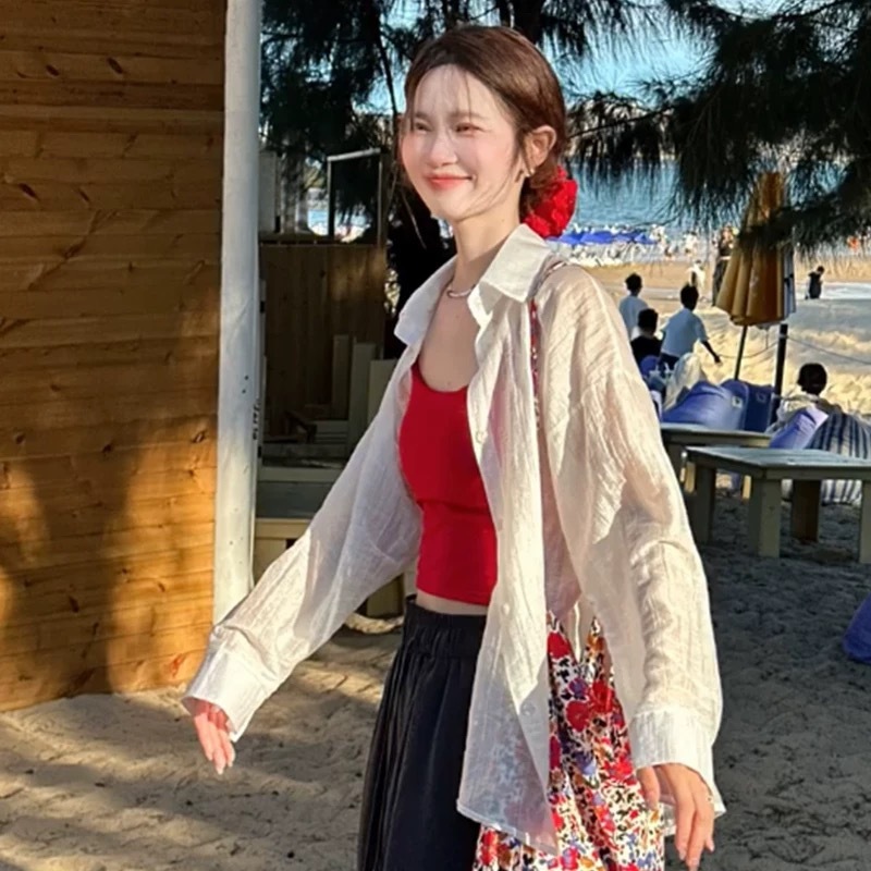 法式白色防晒衬衫外套女夏季薄款新款宽松慵懒风外搭开衫气质上衣|undefined