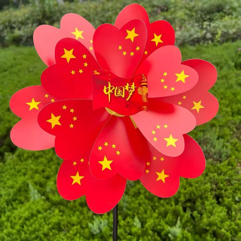 立体摆地摊大风车装扮国庆节运动会红旗手持活动道具风车五星双层|undefined