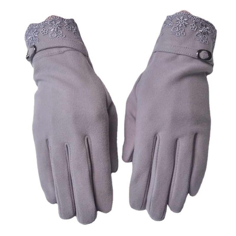 厂家直销薄手套女春秋季甜美蕾丝弹力绒韩版分指触屏手套秋冬手套