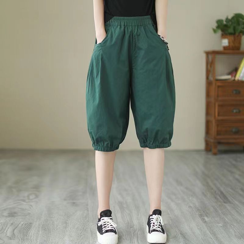 plus size Shorts Women's High Waist Loose Waist Thin Casual Wide-leg Cotton Hallen Pants Mid-length Pants Loose Summer Half-length Pants