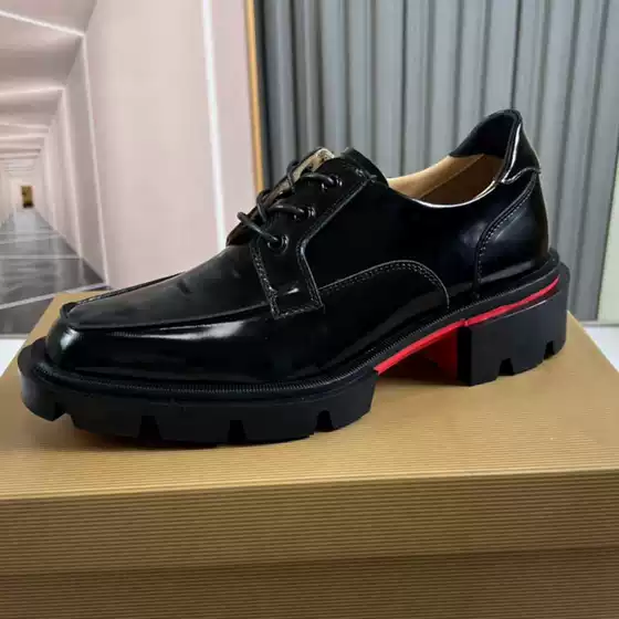 Men's Big Brand Shoes Leather Shoes Patent Leather Shoes Wedding Shoes Rivet Thick-soled Increased Bright Leather Casual Luxury Red-soled Shoes