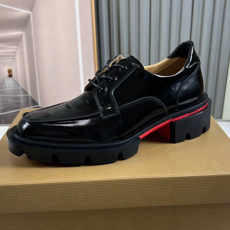 Big Brand Men's Shoes, Patent Leather, Glossy Leather Shoes, Wedding Shoes, Rivets, Thick Soles, Bright Leather, Casual Luxury Goods, Red-Soled Shoes
