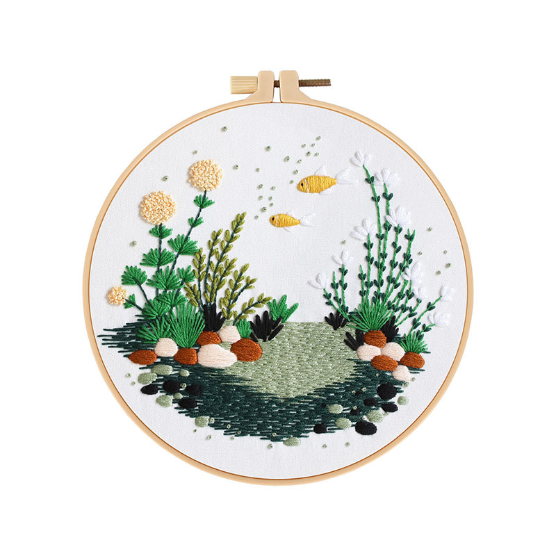 Hierba de agua fresca, peces pequeños, submarino, diy, paquete de material bordado a mano, inglés transfronterizo, nuevo original