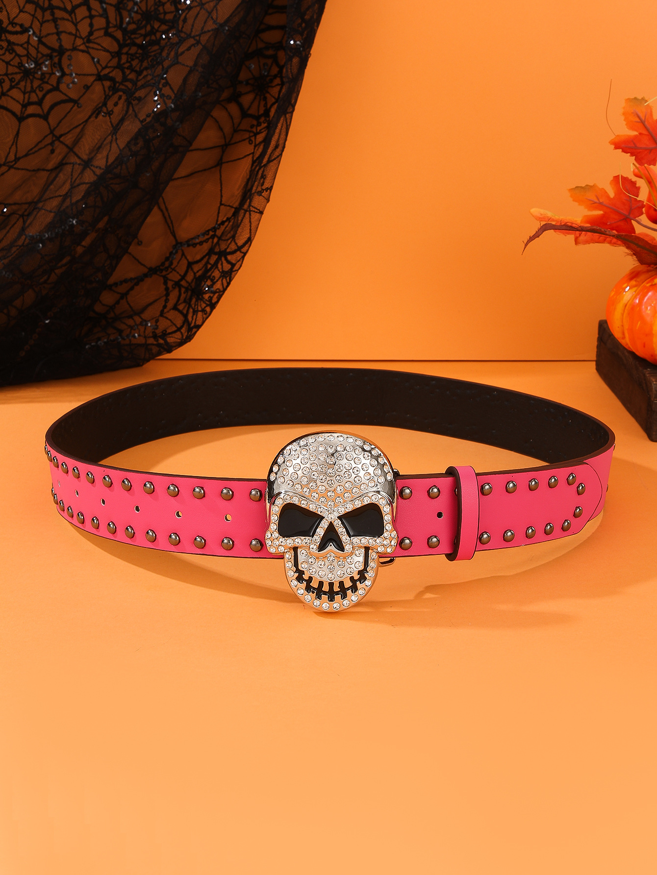 Hip-Hop Punk Skull Pu Leather Alloy Inlay Rhinestones Unisex Leather Belts display picture 3