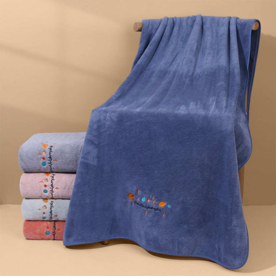0766-blue coral fleece large bath towel "non-cotton]