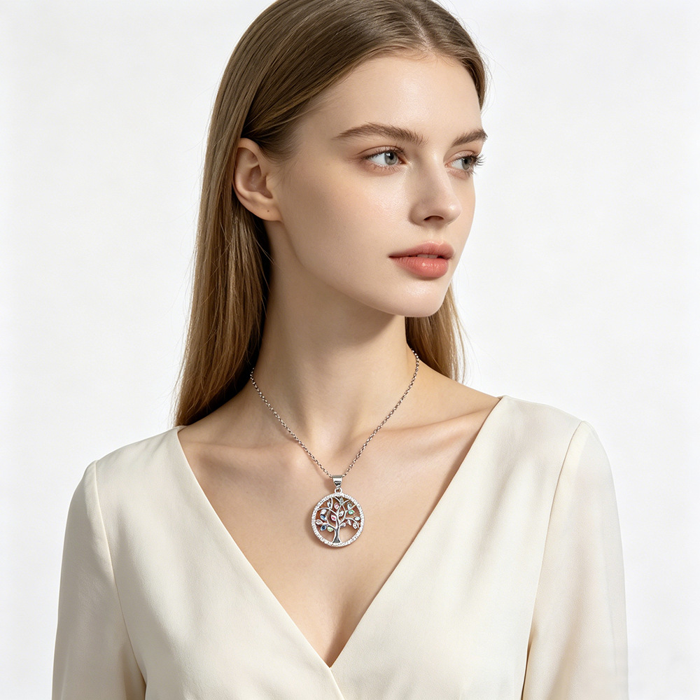 Collar de plata de ley 925 con diseño de árbol de la vida, estilo europeo y americano, para mujer, cadena de clavícula versátil de alta gama para el verano.