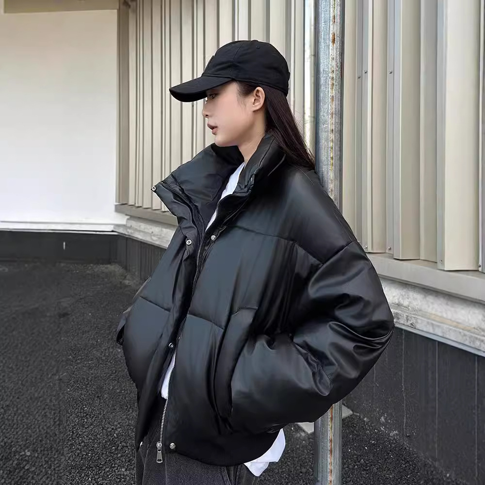 Corea del Sur 2024 nuevo cuello corto chaqueta de pan de algodón invierno suelto cálido color sólido universal ropa de algodón para hombres y mujeres