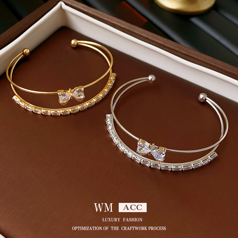 Zircon amor arco pulsera de doble capa ligera lujo fría viento versátil pulsera alta sensación fábrica de joyas de moda