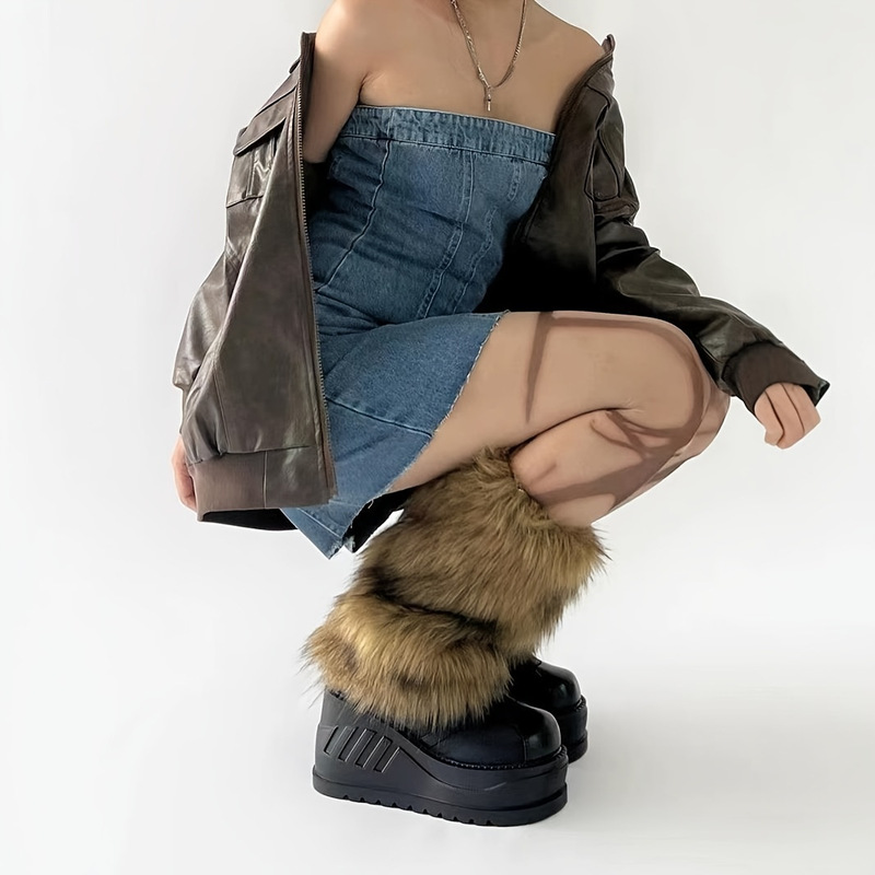 Cross-border imitation wolf hair warm gray fur leg suit imitation fur boot suit hot girl stuffed socks women's pile socks