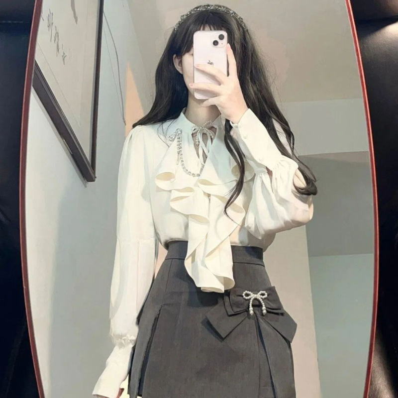 春秋季气质高级感轻熟风御姐港味设计感小众衬衫半身裙两件套装女|undefined
