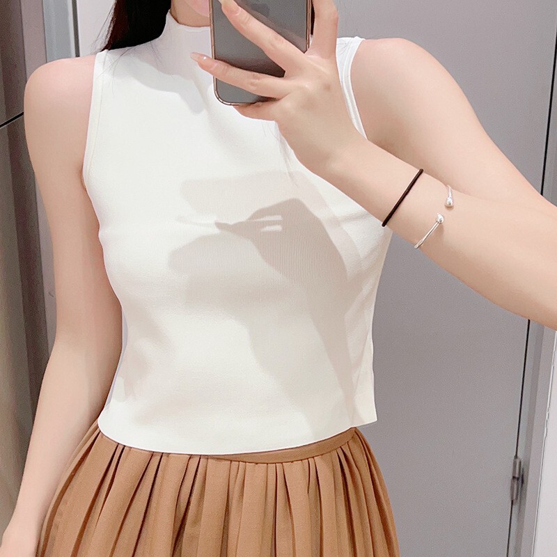 Agency Replacement High-Quality High-Quality Slim-Fitting Half-High Collar Women's Summer Vest Elegant Knitted Outer Sleeveless Pullover Agency Replacement High-Quality High-Quality Slim-Fitting Half-High Collar Women's Summer Vest Elegant Knitted Outer Sleeveless Pullover