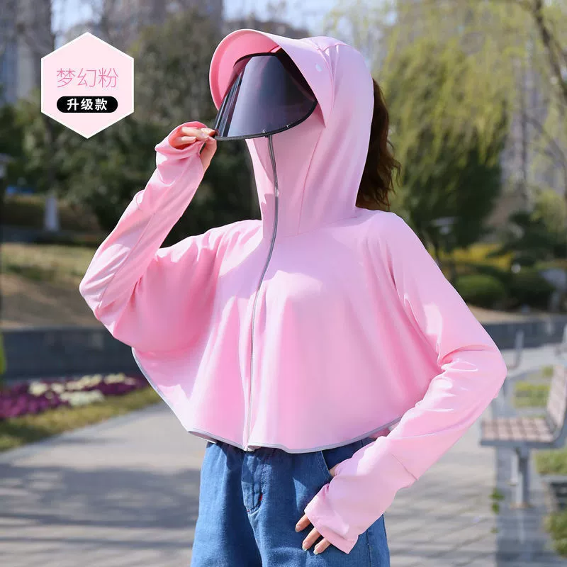 Женская куртка 2025 года нового стиля из ледяного шелка с длинными рукавами, короткая, с защитой от ультрафиолета, дышащая, с закрытием лица, в корейском стиле