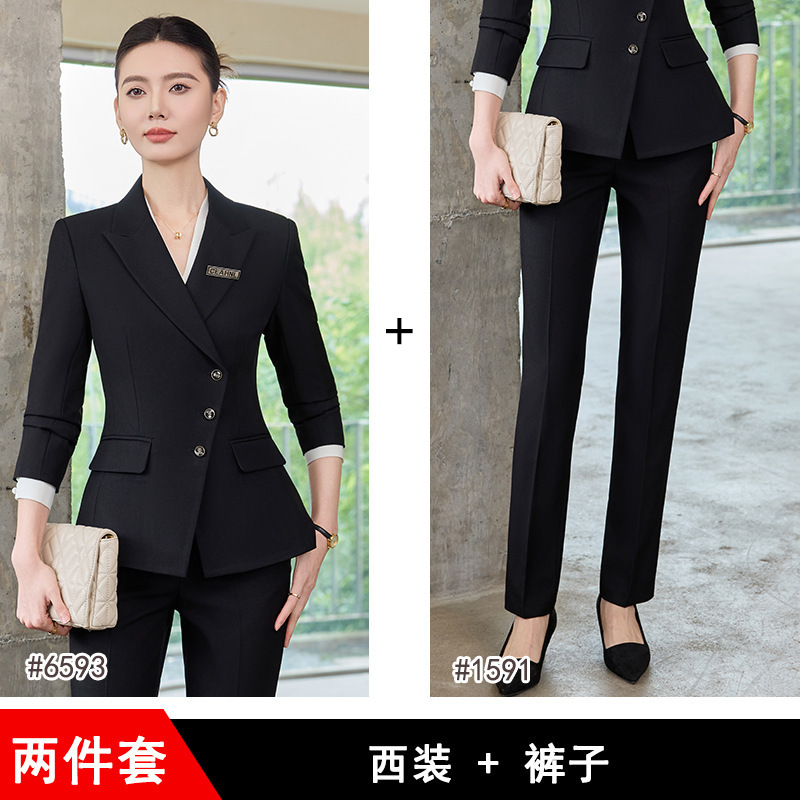 职业套装2025高级感职场正装西服外套三扣OL酒店前台接待行政工服|undefined