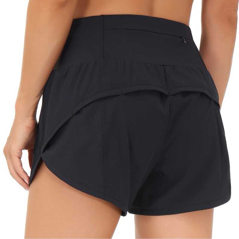 2023 Amazon Cross-Border Women's Running Shorts with Fake Two-Piece Zipper Pockets and Waist Yoga Quick-Drying